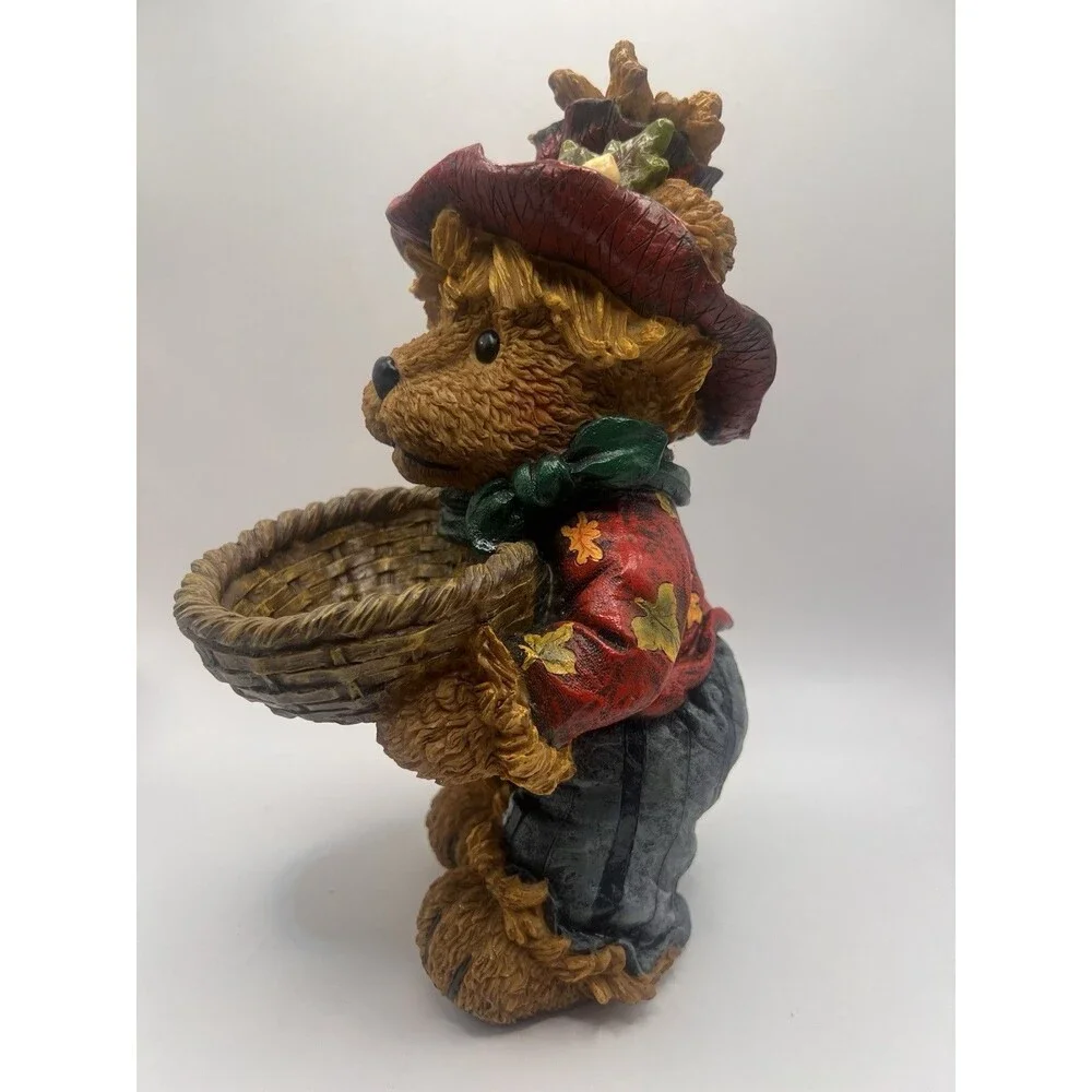 Vintage 2004 Fall Harvest Teddy Bear Figurine Basket Autumn Decor 12”